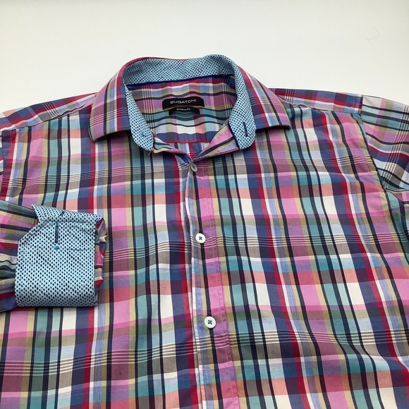 Bugatchi Mens Shaped Fit‎ Long Sleeve Button Up Shirt Plaid Size Small - Picture 1 of 6